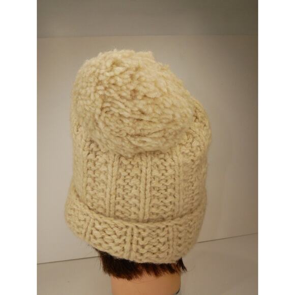 Abercrombie Thick Chunky Knit Cream Wool Hat with Pom - One Size - Picture 5 of 10